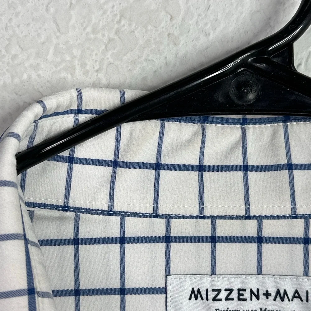 Mizzen+Main Shirt Mens XXL Trim Blue Plaid Grid Button Performance Career Preppy